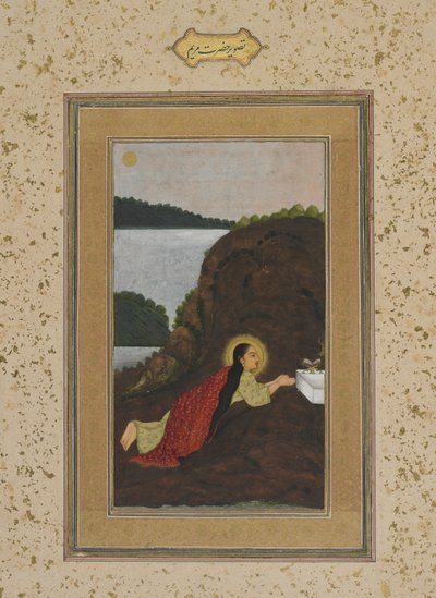 The Virgin Mary at prayer from the Impey album, Manuscript folio by Mughal School
